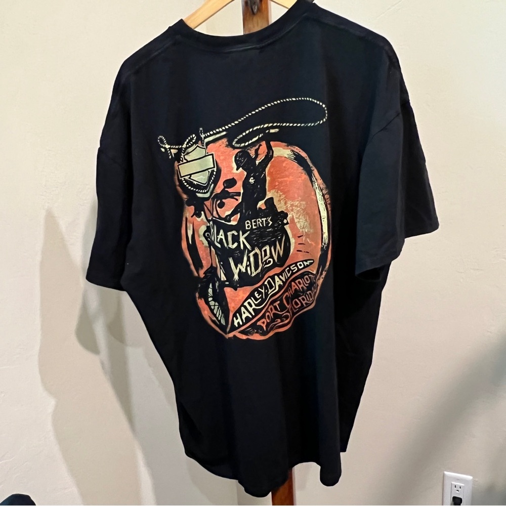 Harley Davidson Mens T-shirt Bert's Black Widow Port Charlotte Florida Black 2XL